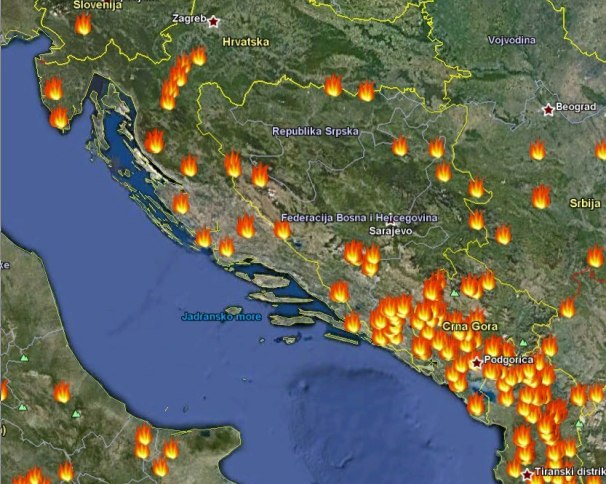 minska karta hrvatske Pogledajte uznemirujuću mapu požara u regionu | DEPO Portal minska karta hrvatske
