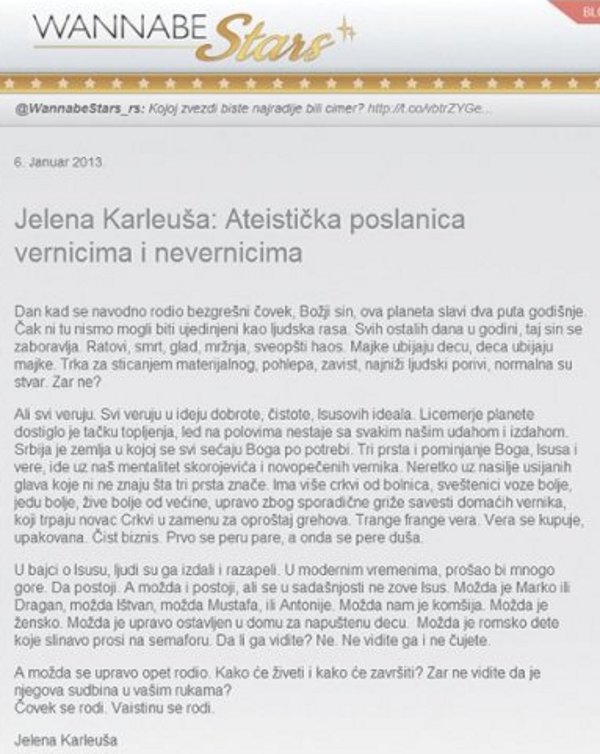 ateistička poslanica JK