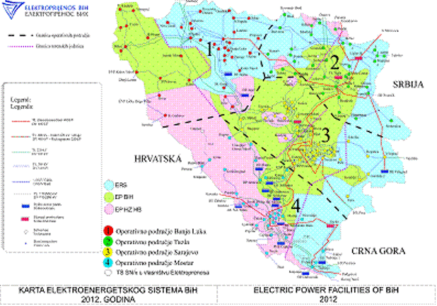 karta elektroenergetskog sistema BiH