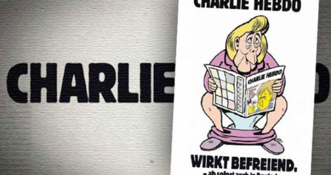 Prvi broj na njemačkom jeziku: Charlie Hebdo  objavio karikaturu Angele Merkel na WC šolji