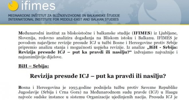 Analiza uglednog instituta IFIMES: Može li uopšte uspjeti revizija tužbe BiH protiv Srbije?