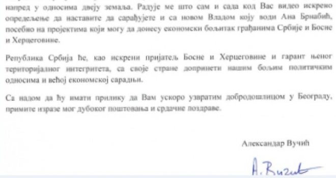 Vučić poslao pismo Zvizdiću, a najviše mu se zahvalio na ovome...