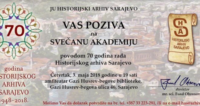 70 godina Historijskog arhiva Sarajevo: Izložba i akademija