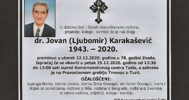 Tužne vijesti iz Tuzle: Preminuo čuveni doktor Jovan Karakašević
