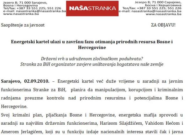 Saopštenje Naše stranke