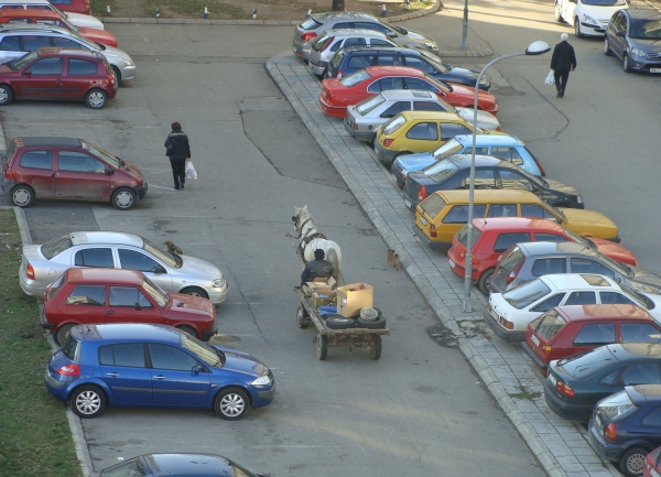 Kopanje po kontejnerima i konjska kola / foto: BLIN