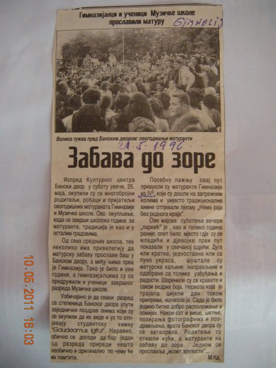 Članak o maturantima banjalučke gimnazije