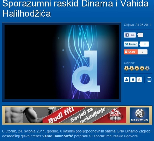 Vahid Halilhodžić i Dinamo - sporazumni raskid ugovora