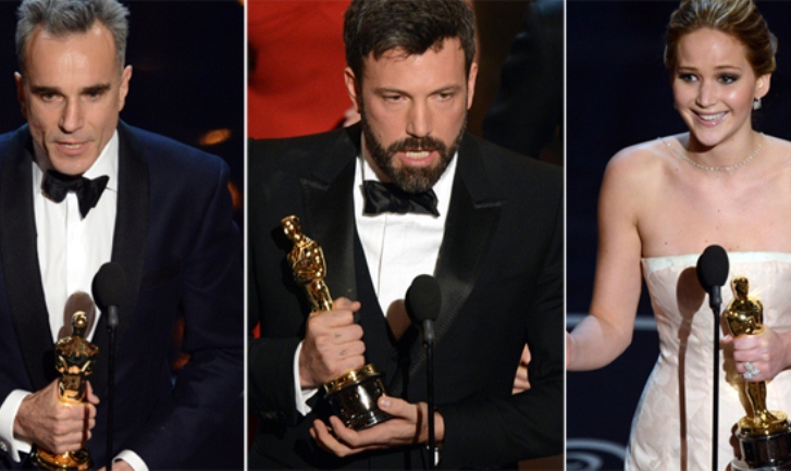 Ben Affleck,  Jennifer Lawrence i Daniel Day Lewis