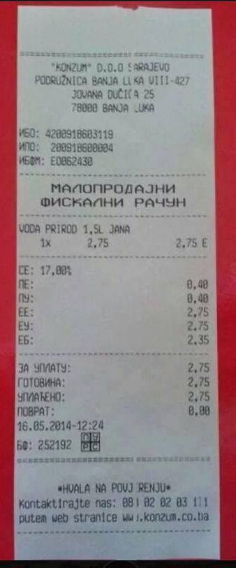 Račun iz Konzuma za Janu