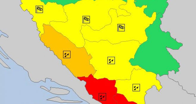 Crveni meteoalarm: Obilne padavine i nevrijeme očekuju sutra BiH
