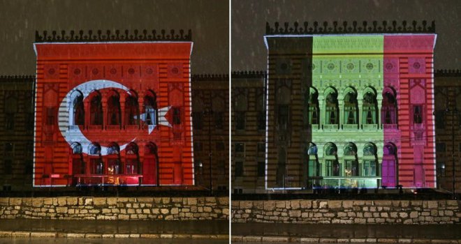 Sarajevska vijećnica večeras u bojama turske i belgijske zastave