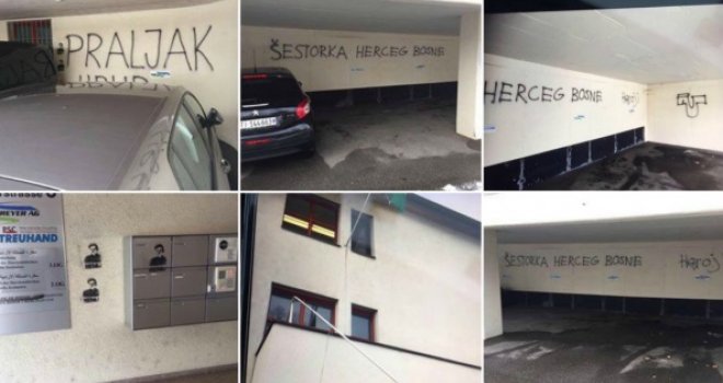 Na ambasadi BiH u Bernu ispisani grafiti podrške haškoj šestorki, slomljen jarbol sa zastavom BiH