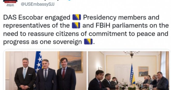 Šta je Ambasada SAD-a u BiH danas objavila na svom Twitteru nakon posjete Gabriela Escobara?