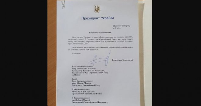 Zelenski potpisao zahtjev za ulazak Ukrajine u Evropsku uniju