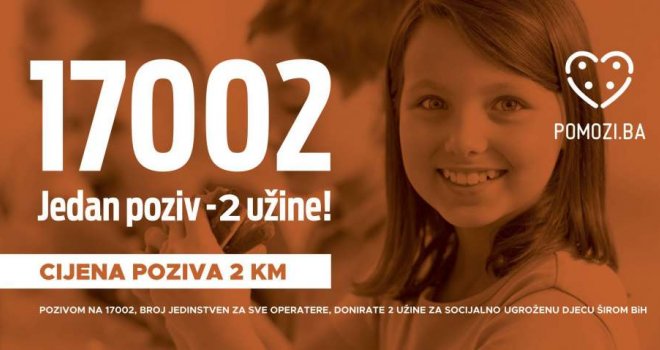 Poziv na broj 17002 - donacija za dvije užine djeci iz socijalno ugroženih porodica